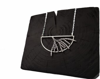 Delicate Half circle geometric leaf necklace, silver cedar necklace cast from a real leaf