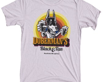 Doberman Beer Shirt. Dog Drinking Beer