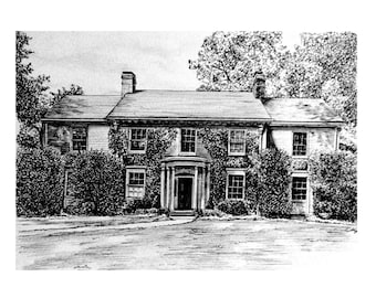 Pen and Ink House Portrait/ Black and White House Drawing/ Custom House ...