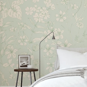 Sage Green Botanical WALLPAPER - UNPASTED Wildflowers Removable Wallpaper, Floral Nursery Green Sage Wallpaper, Traditional NonToxic 0403-78