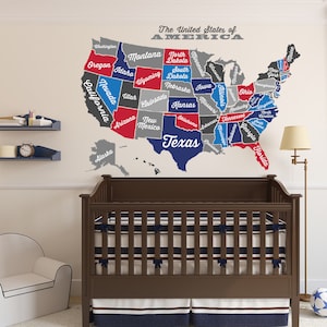 USA Karte, Aufkleber USA Karte Aufkleber, State Map Wand wandbild, Karte der USA, State Name Wandaufkleber, Große amerikanische Karte Wand wandbild