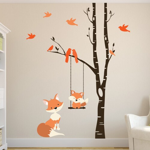 FOX Wall Decals Woodland Nursery 1 Tree Birch Nursery Vinyl Etsy