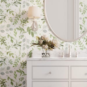 Eucalyptus Fern Sage Wallpaper - Farmhouse Wallpaper Neutral Nursery, Removable Peel & Stick Fabric WALLPAPER Caroline Greens 0160-26