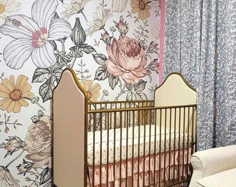 Peel Stick Removable WALLPAPER, Vintage Flowers, Girl Nursery, Temporary Wallpaper, Peony Wallpaper Self Adhesive Fabric Floral Mural CAMILA