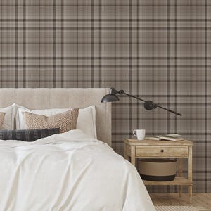 Plaid Brown Fall Tartan Removable WALLPAPER - Peel & Stick FABRIC Rustic Beige Neutral Wallpaper, Gift Home Décor, Nursery Wallpaper T39-52