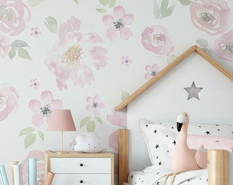 Removable WALLPAPER BELLA Pink Girl Nursery Wall Mural Peel & Stick Self Adhesive Fabric 0134