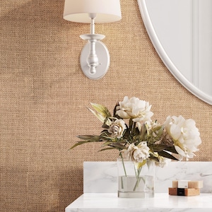 Faux Grasscloth Peel and Stick FABRIC WALLPAPER, Rustic Burlap Removable Wallpaper, Terracotta Nature Textile Texture, Self Adhesive 0399