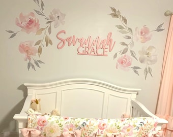 DELANEY Single FLOWERS Blush Pink Nursery Flower Décor Removable Wall Decals Blooms Peonies Watercolor Floral Girls Room Baby Pink Peony