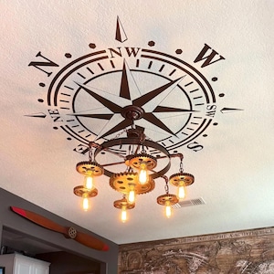 Medallón de techo con forma de rosa de los vientos, decoración náutica para el hogar y la oficina, candelabro envolvente de vinilo mate extraíble de 3 milésimas de pulgada