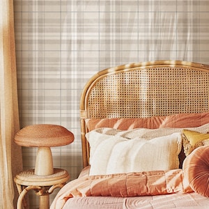 Plaid REMOVABLE WALLPAPER Neutral Decor Fall Tartan Peel & Stick FABRIC, Rustic Wallpaper Farmhouse, Nursery Wallpaper Natural T0043-26