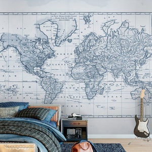 Removable Wallpaper Wall Mural Vintage 1800 WORLD Atlas MAP Nursery Mural Old MAP Atlas Wall Fabric Wallpaper Vintage Map Decor 01006