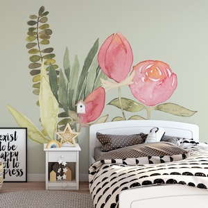 Watercolor Flower Bouquet Decals Blooms Peonies Removable WALL DECALS Floral Decor Girls Baby Room Baby Nursery Pink Peony Southern Charm