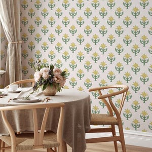 Peel and Stick FABRIC Wallpaper - Minimalist Scandinavian Removable Wallpaper - Modern Botanical Wall Decor Home Decor Floral Wallpaper 0335