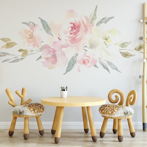 REMOVABLE Wall Decals DELANEY Blush Pink BOUQUET Peel and Stick Blooms Peonies Watercolor Floral  Girls Baby Room Pink Peony Nursery Decor