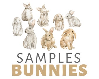 SAMPLES Watercolor CUTE BUNNIES Woodland Animals Stickers Peel and Stick Vinyl Fabric wall décor Woodland Nursery Forest Animals