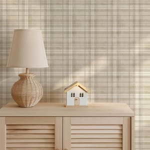 Neutral Fall Plaid REMOVABLE WALLPAPER- Paradise Valley Tartan Peel & Stick FABRIC Rustic Wallpaper, Home Décor, Nursery Wallpaper T0043-13