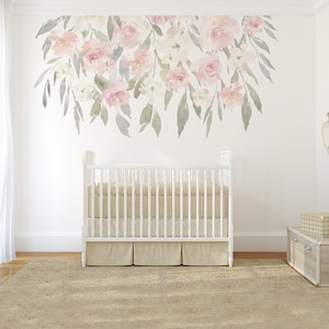 DELANEY RAIN Blush Pink Nursery Wall Decor Flowers Wall Decals Blooms Peonies Watercolor Floral Garden Decor Girls Baby Room Baby Pink Peony