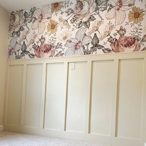 Removable Peel & Stick WALLPAPER CAMILA S Vintage Flowers Wainscoting Floral Girl Nursery Short Wall Removable Self Adhesive Fabric 0130 S