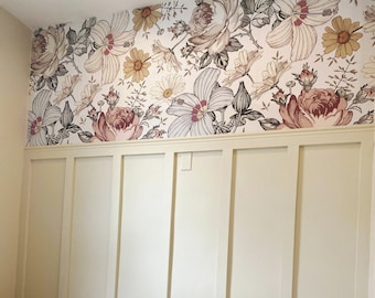 Removable Peel & Stick WALLPAPER CAMILA S Vintage Flowers Wainscoting Floral Girl Nursery Short Wall Removable Self Adhesive Fabric 0130 S