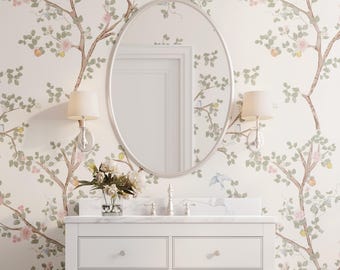 Watercolor Chinoiserie Peel & Stick Wallpaper | Floral Botanical Branch Design for Nursery 0531-52