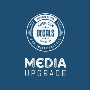 May include: White logo on a blue background. The logo is a circle with the text "Original Design American Decals Made in USA www.ameridecals.com". Below the circle is the text "MEDIA UPGRADE" with a dotted outline.