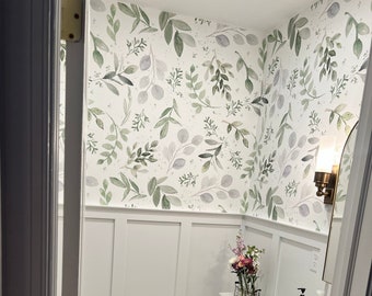 Fabric WALLPAPER Caroline LARGE Greens Neutral Nursery Boys Girls Fern Eucalyptus Greenery Easy to Install Mural Non-Toxic REMOVABLE 0160L