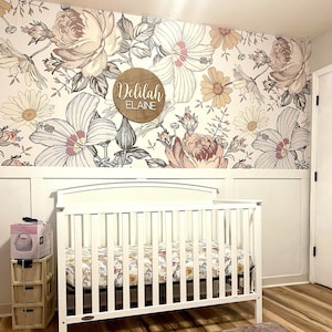 Removable WALLPAPER CAMILA S Vintage Flowers Wainscoting Floral Girl Nursery Short Wall Peel and Stick Removable Self Adhesive Fabric