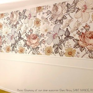 Removable Peel and Stick WALLPAPER CAMILA S Vintage Flowers Wainscoting Floral Girl Nursery Removable Self Adhesive Fabric 0130 S Ships Free