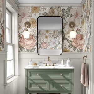 Traditional WALLPAPER CAMILA S Vintage Flowers Wainscoting Floral Girl Nursery Short Wall Unpasted Wallcovering Bathrooms 0130 S