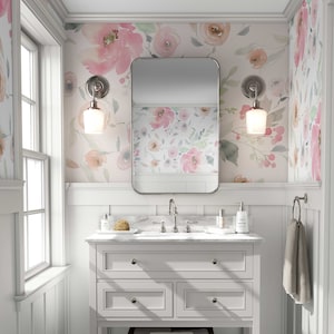 Pink Flowers Wallpaper - Unpasted WALLPAPER, ELIZABETH Pink Girl Nursery, Peonies Wall Mural, Little Girl Room, Pink Nursery, Floral 0133-52