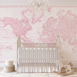 Wall Mural Vintage 1800 World Atlas Map BABY COLORS Nursery Mural Old Map Atlas Fabric Peel and Stick Wallpaper Décor