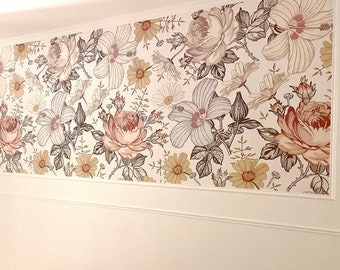 Removable Peel and Stick WALLPAPER CAMILA Vintage Flowers Wainscoting Floral Girl Nursery Removable Self Adhesive Fabric 0130-52 Ships Free
