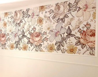 Removable WALLPAPER CAMILA S Vintage Flowers Wainscoting Floral Girl Nursery Peel and Stick Removable Self Adhesive Fabric 0130 S Ships Free