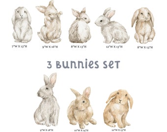 8 Bunnies Woodland Décor Nursery Baby Room Wall Decals Cute Rabbits Animals Sets