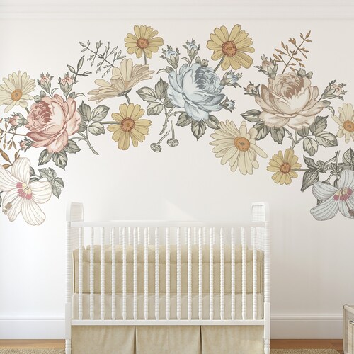 Floral Nursery Wall Decals CAMILA CANOPY Vintage Flowers Wall Etsy