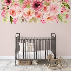 DELILAH ANNE Watercolor Dahlias Roses Floral Nursery Wall Décor Flowers Wall Decals Peonies Watercolor Flowers Girls Baby Room Baby Pink