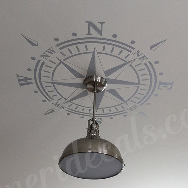 Ceiling Medallion Compass Rose DECAL Nautical Beach Decor Removable Graphic Art Vinyl up to 6 ft diameter - lamp or chandelier