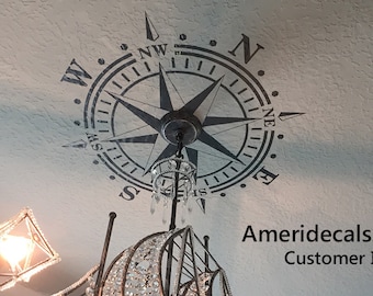 Compass Rose Ceiling Medallion Coastal Home Decor Nautical Chandelier Surround Statement Ceiling Removable Vinyl