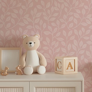Removable WALLPAPER Peel Stick Fabric, Botanic Wallpaper, Pink Wallpaper, Girl Nursery, Minimalist Nursery, Scandinavian Decor, ISLA S 0395S