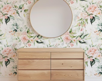 Floral Wallpaper, Pink Bathroom Wallpaper, Cottage Rose Wallpaper 0126-78