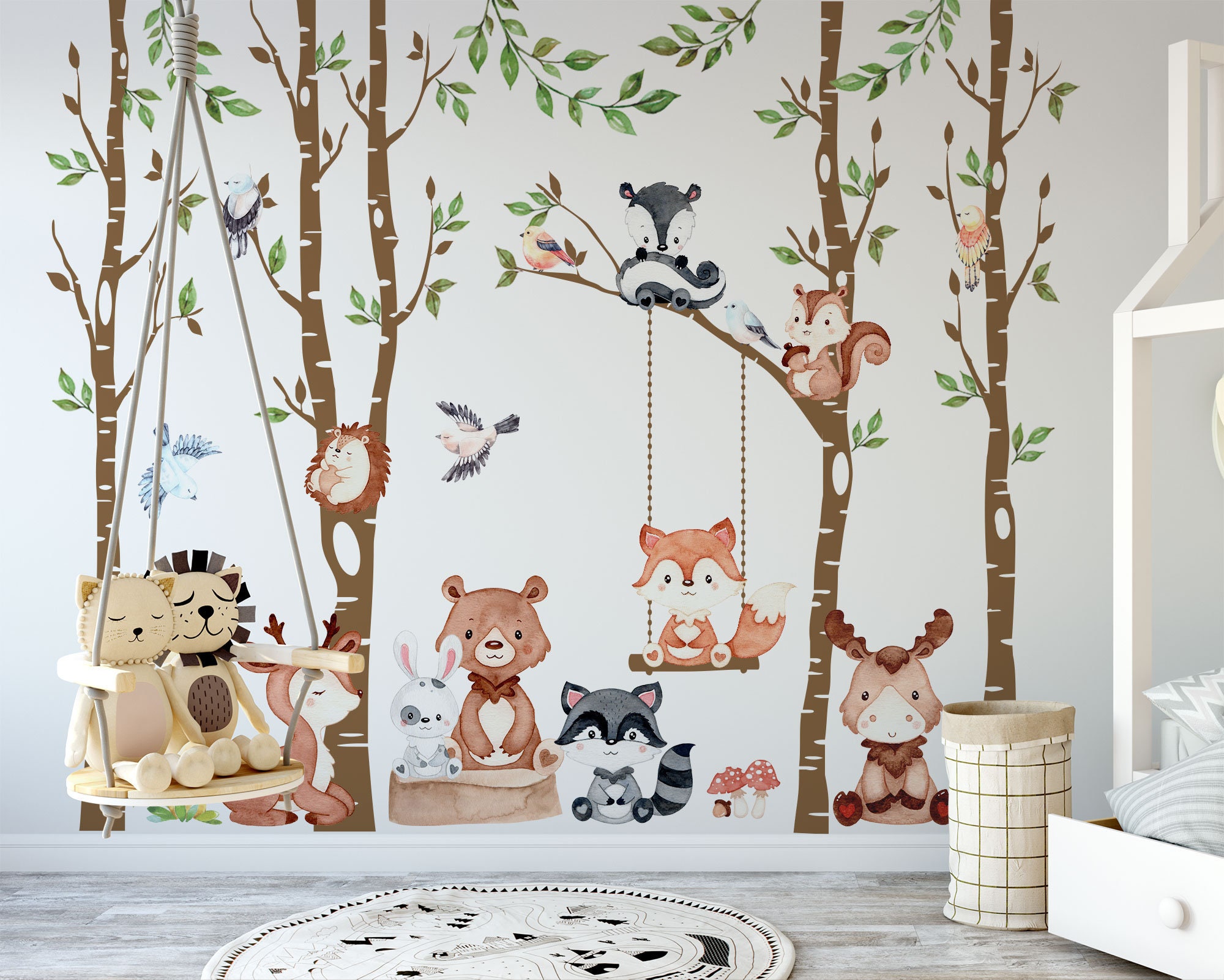 Woodland D cor 4 Trees Nursery Baby Wall Decals 9 Animals 6 Birds