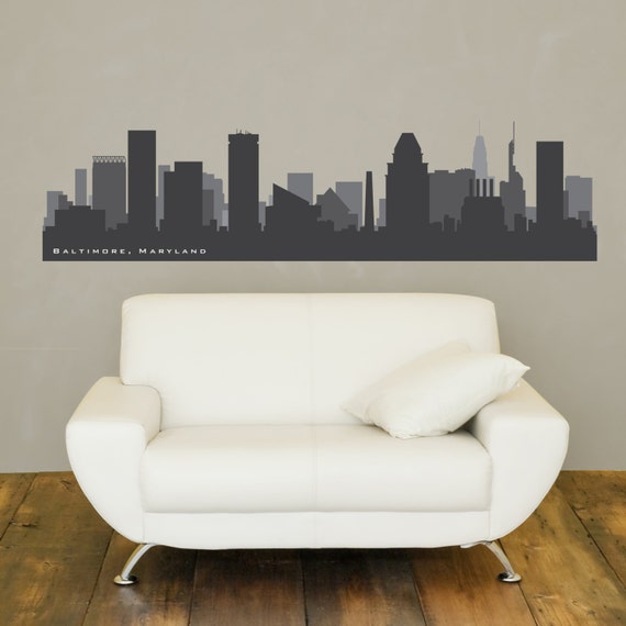 Baltimore Maryland Cityscape Wall Decal Skyline Baseball Team Colors Football Team Colors Up To 8 Ft Wide