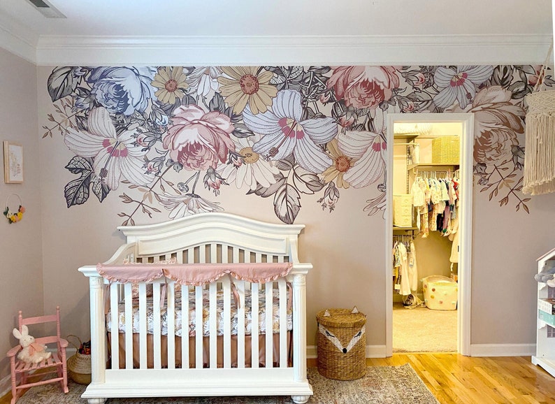 CAMILA Wall Decal BORDER Floral Nursery Vintage Flowers Wall Etsy