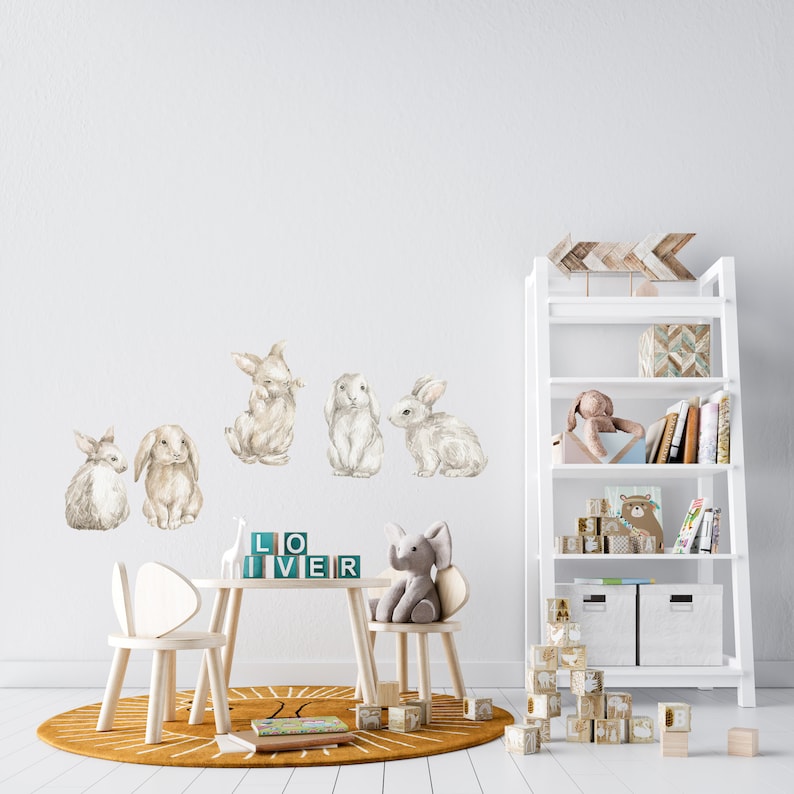 8 Bunnies Woodland Décor Nursery Baby Room Wall Decals Cute Rabbits Animals Sets bild 6