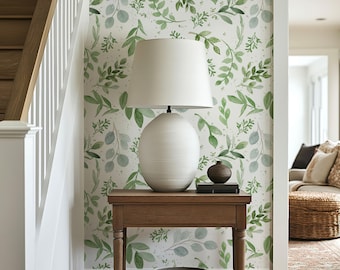 Entryway Wallpaper Peel and Stick | Sage Green Botanical Wallpaper | Hallway Farmhouse Wallpaper 0160-26