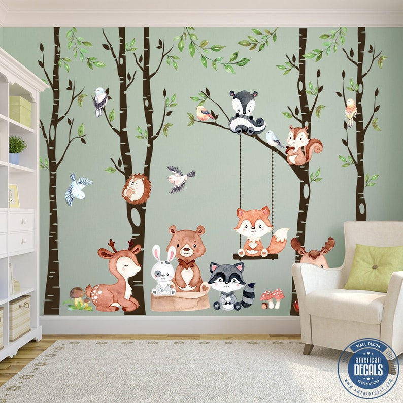 FABRIC Wall Decals Woodland Nursery Décor 4 Trees Animals Etsy