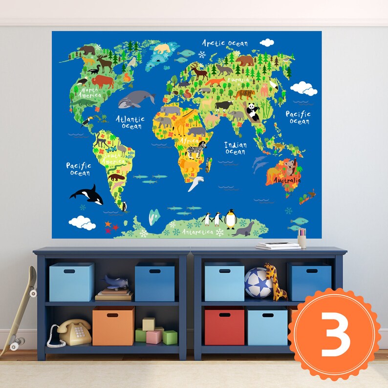 Peel and Stick Wallpaper Atlas World Map Nursery Wall Mural Etsy