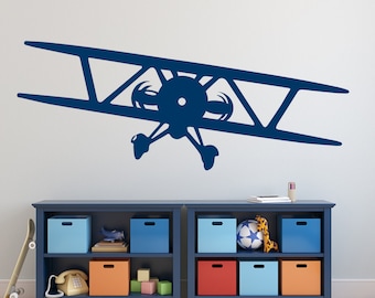 SALE Wall Decal Biplane Nursery Airplane Removable Vinyl Graphics Baby decor Children Boys Bedroom Decor Gift up to 90 in wide