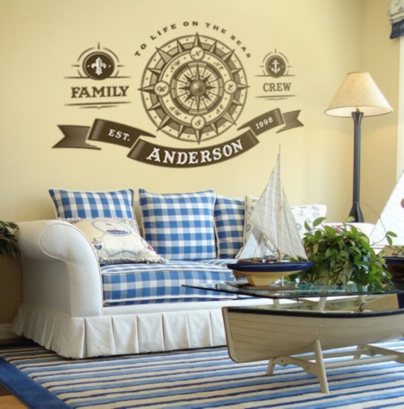 Compass Rose Wall Decal Sailing Decor Custom Name Family Crew Vinyl Nautical Decor Removable Wall Art Vinyl Up To 65x39in Wall Decor Home Living Fontane Physio De