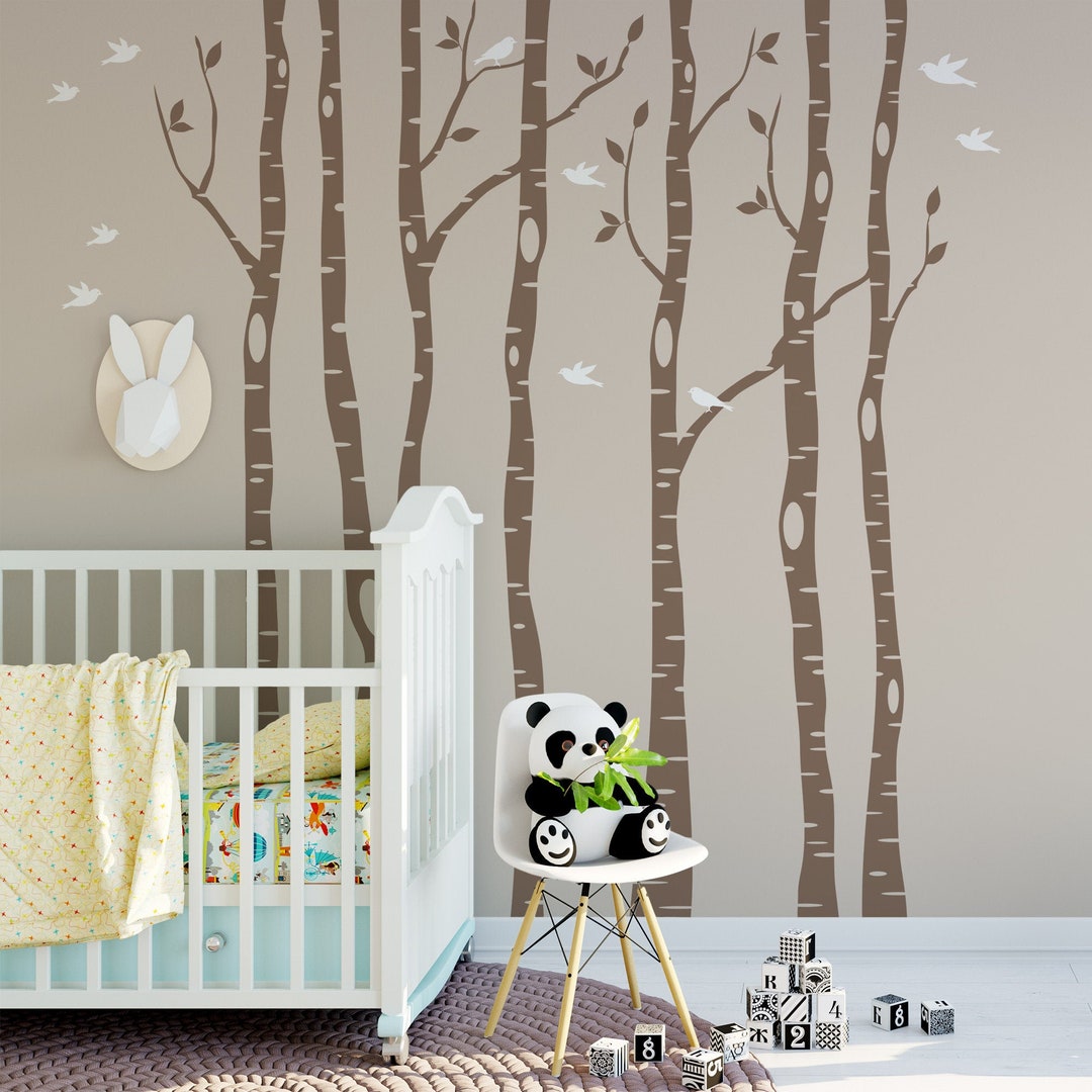 6 RIVER BIRCH Trees Wall Decal Forest Nursery Birds Vinyl Sticker ...